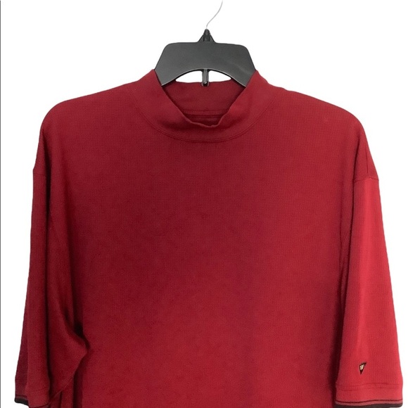 Men's WEDGE L Large Golf Shirt Mockneck Red Burgundy Short Sleeve Top Dri Fit - Picture 4 of 7